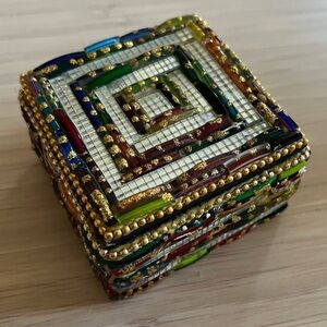 Small Jeweled Trinket Box/ Jewelry Box. Beads, mirror
